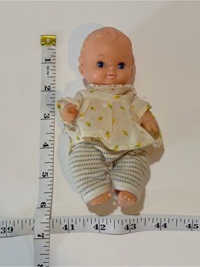 Vintage 1983 UT Toy Baby Doll Blue Eyes 8” Dressed Made in China Soft Vinyl